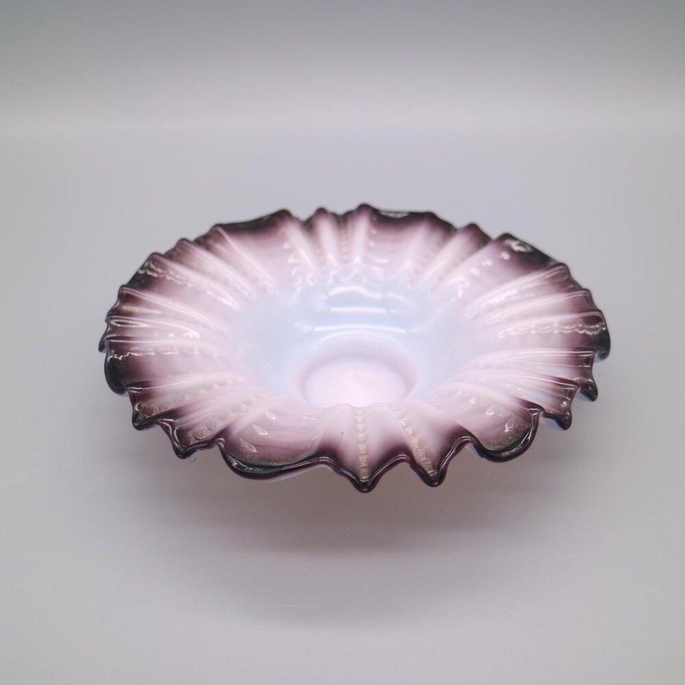 Vintage Deep Amethyst Opaline Milk Glass Victorian-Style Footed Bowl | Art Glass